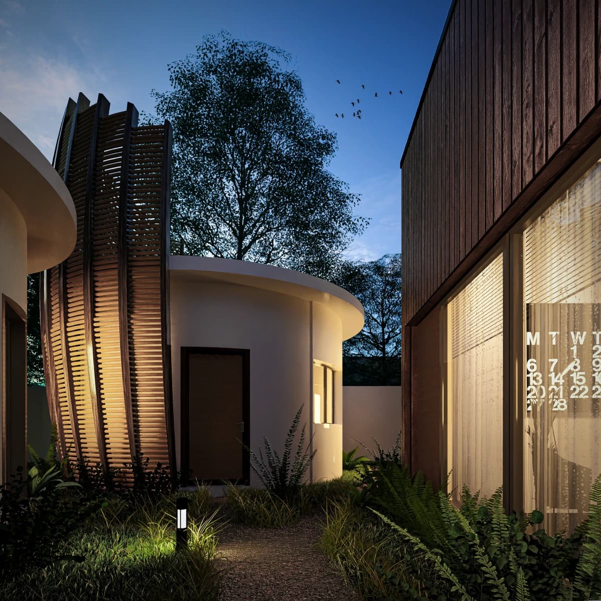 Rendu architectural 3D — espace de vie premium